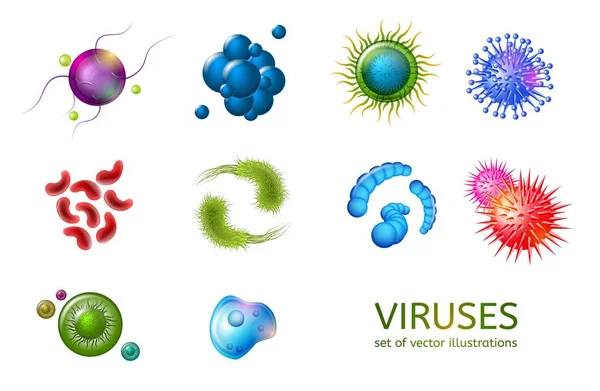 Várias espécies de vírus isolados conjunto de vetores — Vetor de Stock