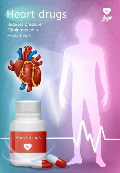 Kalp hastalıkları tedavi vektör Poster için ilaç — Stok Vektör
