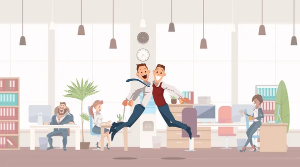 Happy Office Workers Jumping. Ilustrasi Vektor . - Stok Vektor