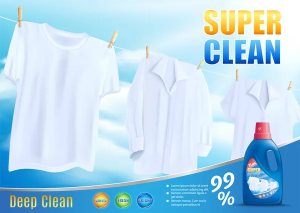Lavagem super limpa com novo vetor de detergente — Vetor de Stock