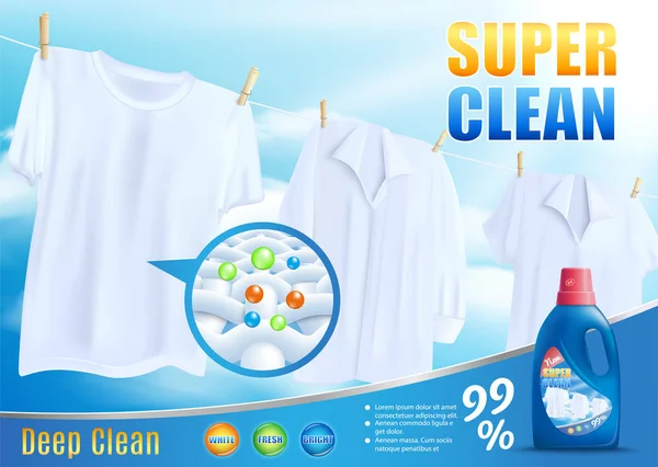 Novo Detergente para Super Limpo Lavagem Promo Vector —  Vetores de Stock