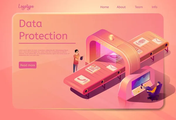 Modèle de page Web vectoriel de protection des données de l'entreprise — Image vectorielle