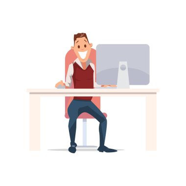 Office, mutlu bir adam adet eser bulunmaktadır. Vektör çizim.