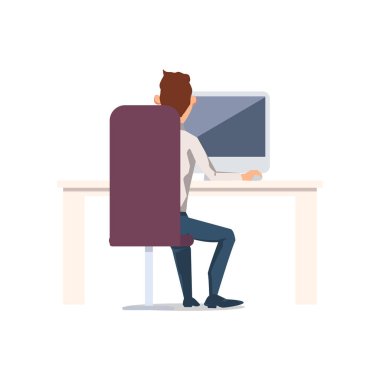 Office, mutlu bir adam adet eser bulunmaktadır. Vektör çizim.