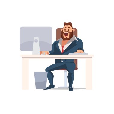 Office, mutlu bir adam adet eser bulunmaktadır. Vektör çizim.