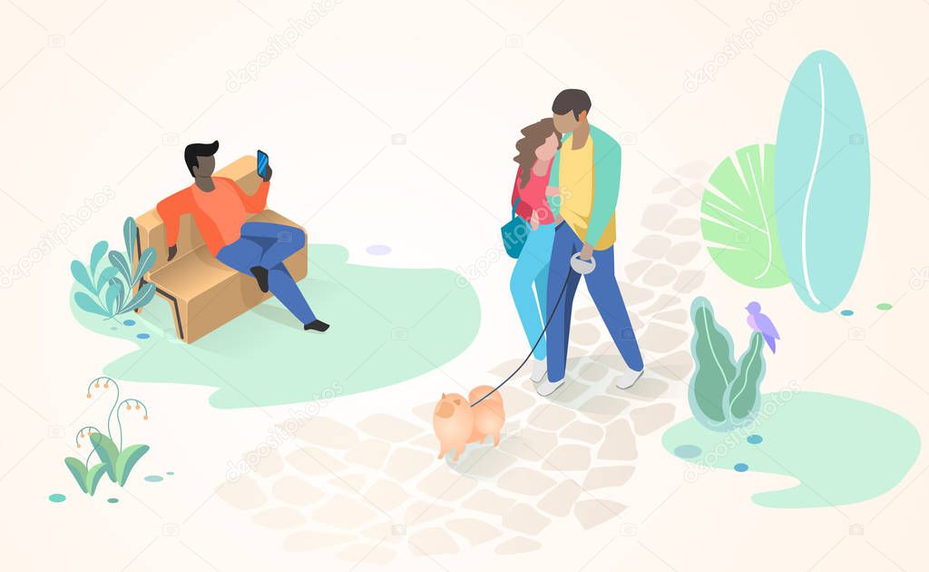 Resting People in City Park Flat Vector Concept