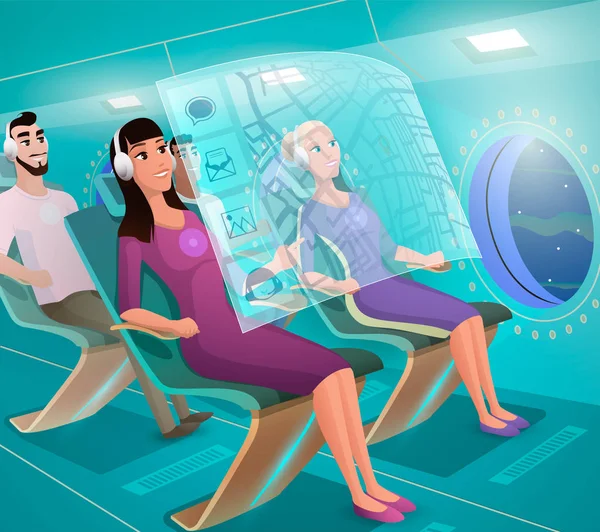 Futuros Clientes de Companhias Aéreas em Futurista Plane Vector —  Vetores de Stock