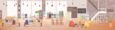 Ofis iç. Çalışma alanı coworking. Vektör.