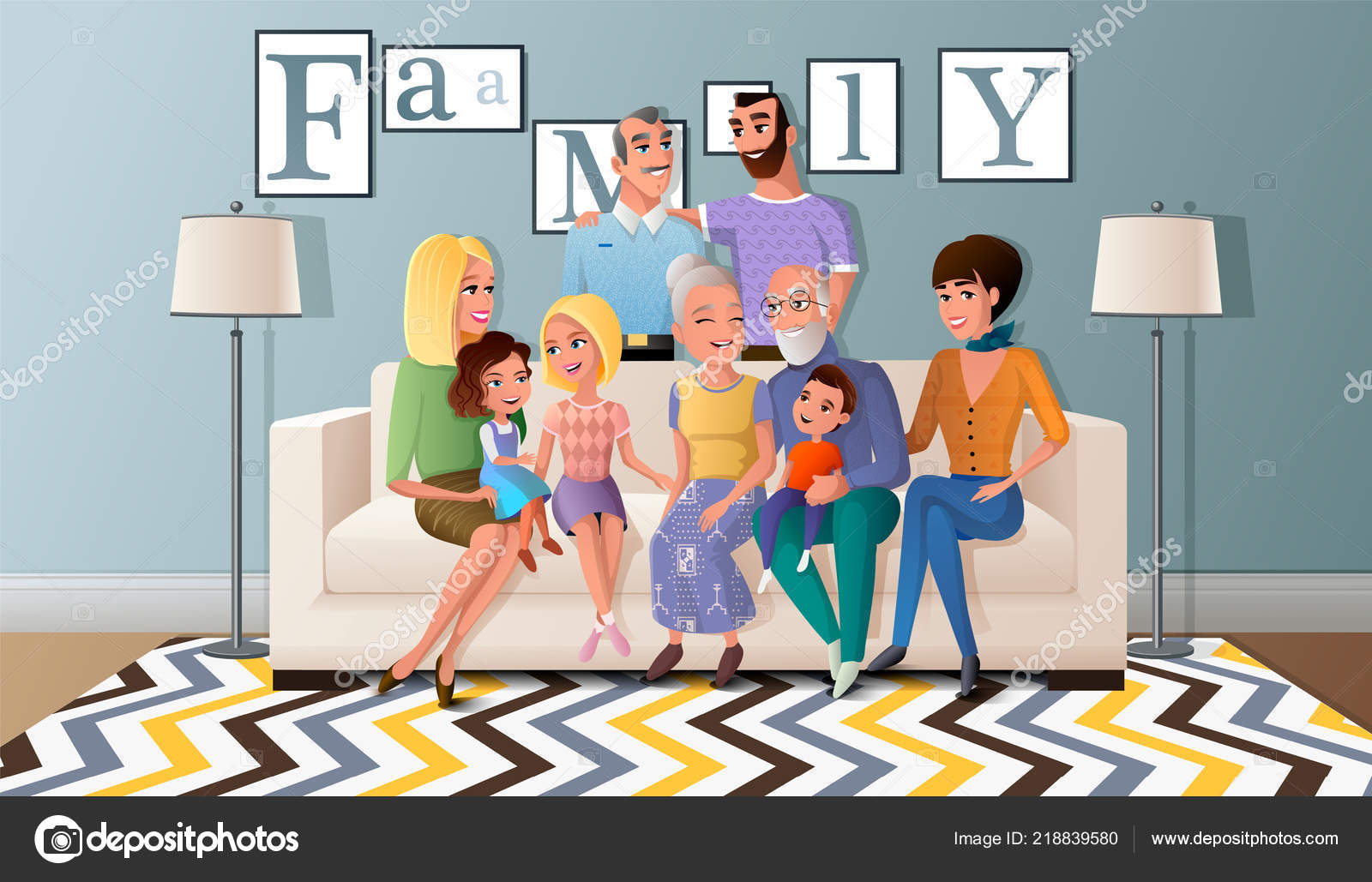 Big Family Gathered Together Cartoon Vector Stock Vector Image by  ©TeraVector #218839580