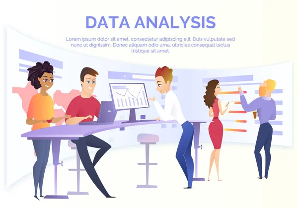 Equipe de análise de dados Cartoon Vector Concept —  Vetores de Stock