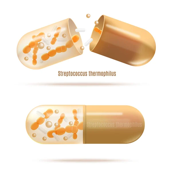 Medicamentos con bacterias probióticas Vector realista — Vector de stock