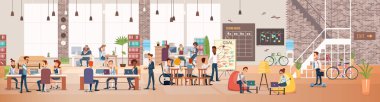 İnsanlar iş ofiste. Çalışma alanı coworking. Vektör
