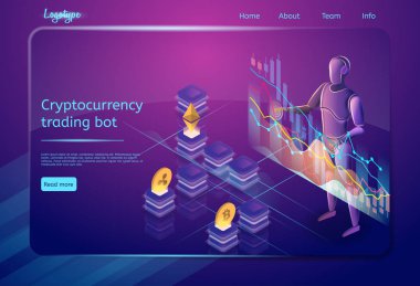 Cryptocurrency Trading Bot. Vektör çizim.