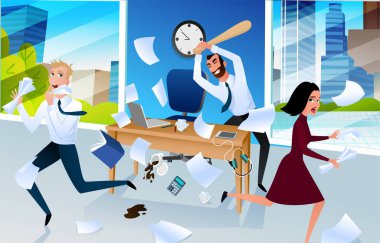 Öfkeli ofis çalışanı işyeri vektörünü deli gider