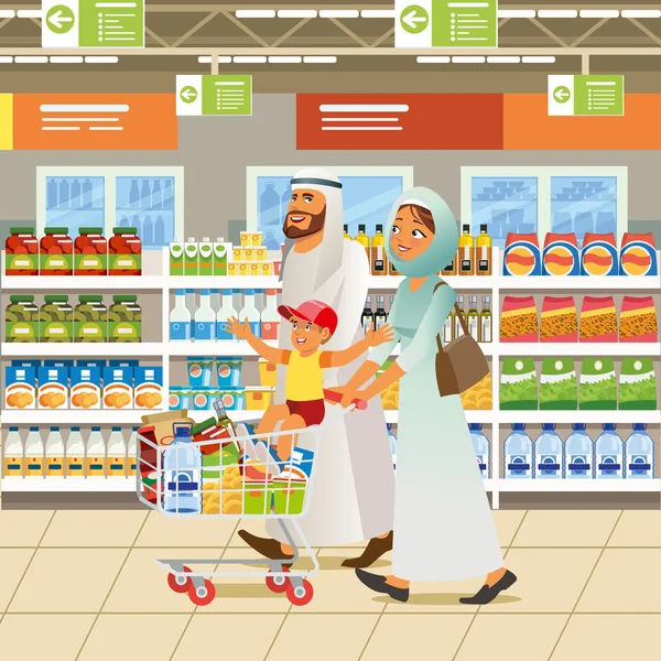 穆斯林家庭购物动画片向量概念 — 图库矢量图片
