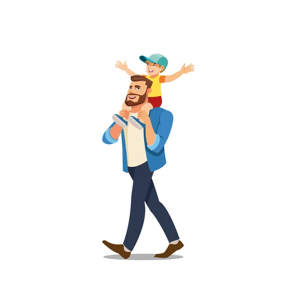 Padre montando hijo en hombros Vector de dibujos animados — Vector de stock