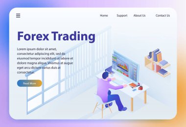 Ticaret Forex. Vektör izometrik çizim.
