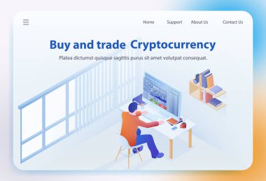 Satın almak ve ticaret Cryptocurrency. Vektör çizim.