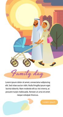 Müslüman aile günü çizgi film vektör Web sayfası şablonu