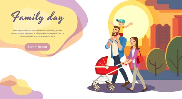 Modèle de site Web de vecteur de bande dessinée Happy Family Day — Image vectorielle