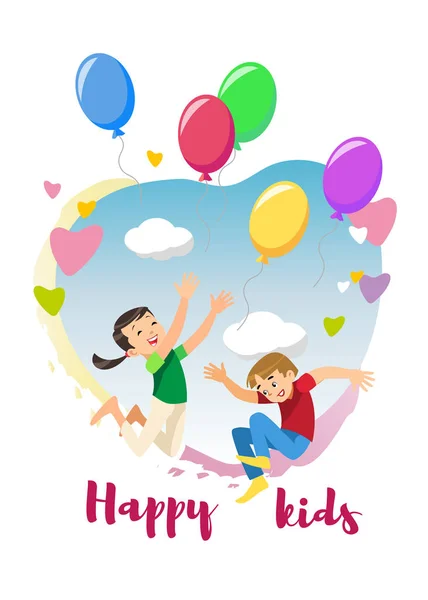 Feliz niños regocijarse vacaciones dibujos animados Vector Concepto — Vector de stock