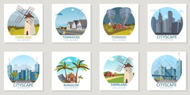 Kentsel ve kırsal manzara resimler Icons set