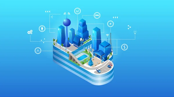 Le concept de smart cloud city intelligente — Image vectorielle