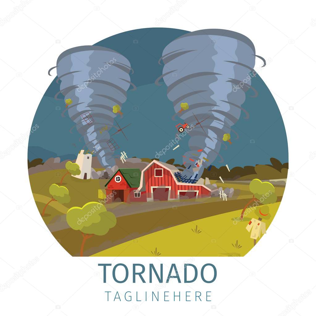 Vector drawing image the destructive tornado
