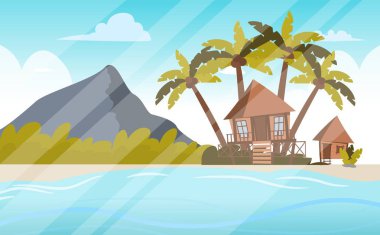 Vektör görüntü bir göl kıyısında bir bungalow