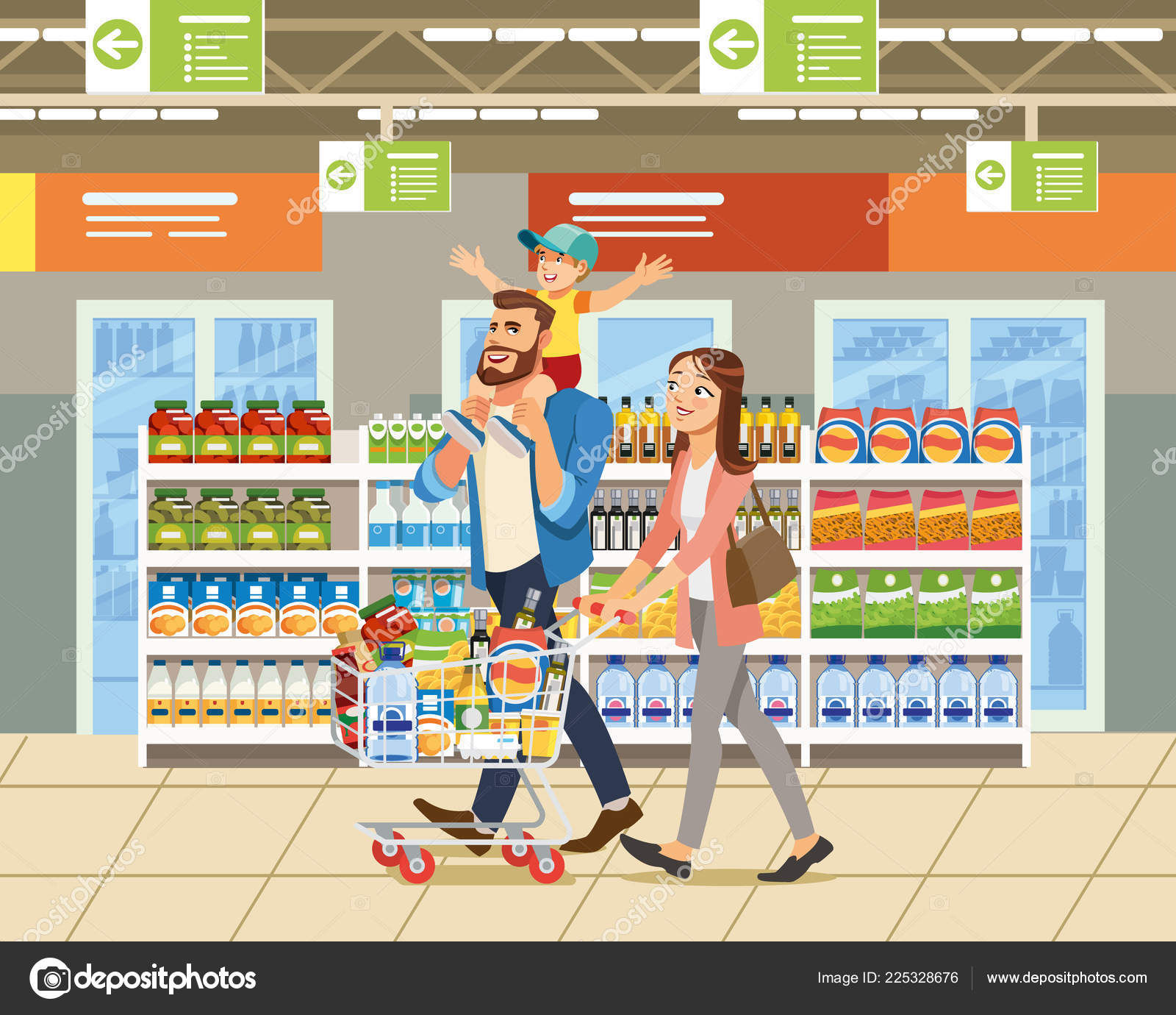 Family Shopping in Supermarket Cartoon Vector Stock Vector Image by
