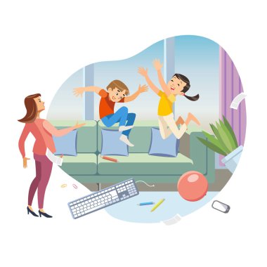 Çocuklar oturma odasında karışıklıktan vektör karikatür