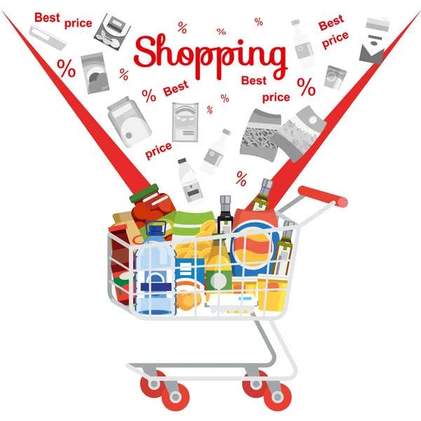 Compras em Supermercado Venda Conceito de Vetor Plano —  Vetores de Stock