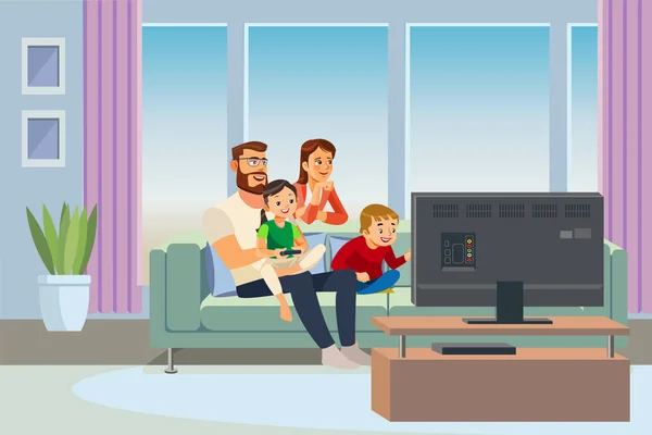 Parents Spending Time with Kids at Home Vector — Stock Vector