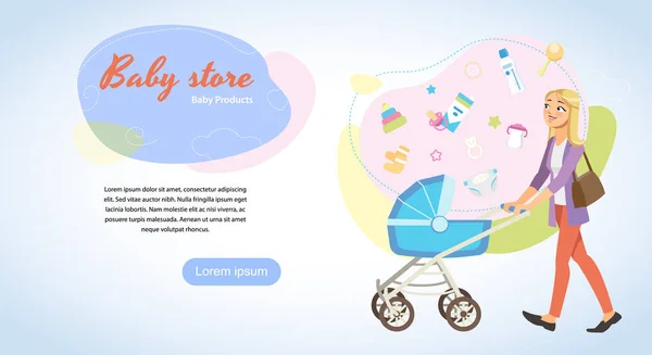 Butiken med Baby produkter tecknade vektor Web Banner — Stock vektor