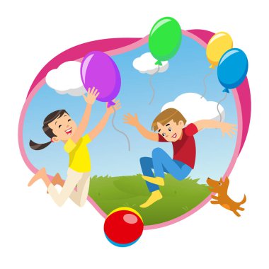 Çocuklar parkta balon ile oyun.