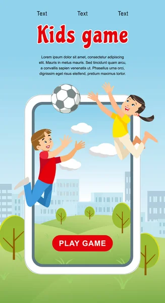 Vektor-Konzept Bild glücklich Kinder Spiel Fußball — Stockvektor