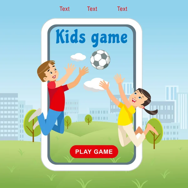 Vektor-Konzept Bild glücklich Kinder Spiel Fußball — Stockvektor