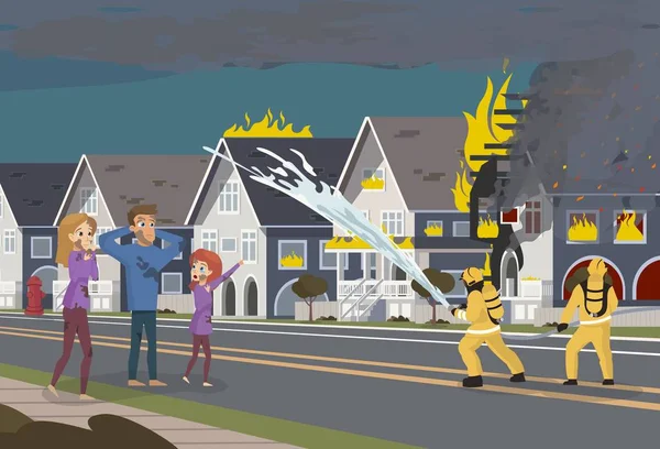 Ilustración vectorial extinción de incendios de dibujos animados — Vector de stock