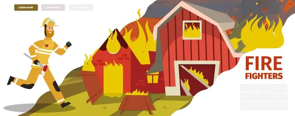 Ilustración vectorial extinción de incendios de dibujos animados — Vector de stock