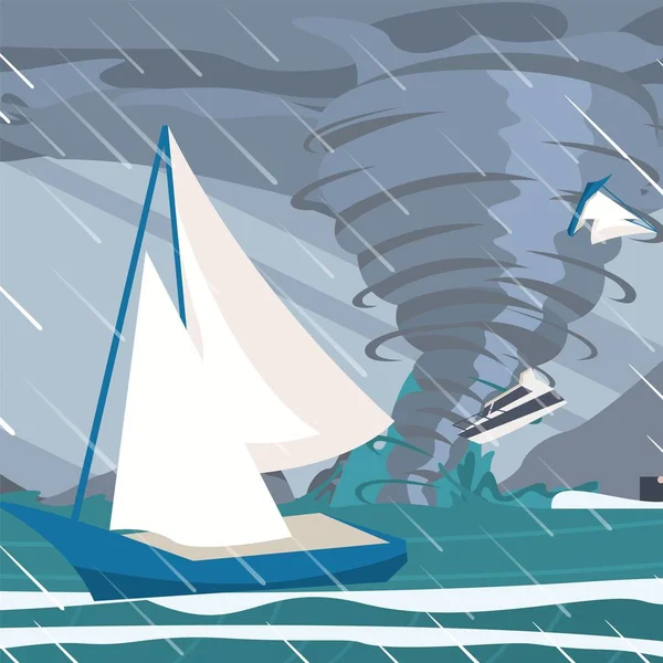 ベクター形式の画像嵐キャッチ ヨット海 — ストックベクタ