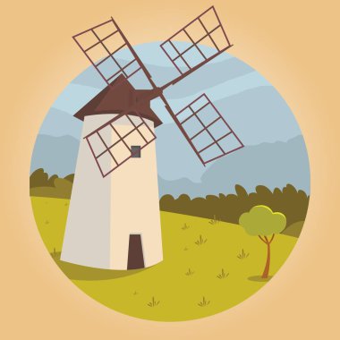 Vektör görüntü değirmen köyün eteklerinde