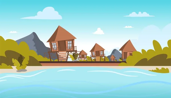 Vector image a village on the shore of a lagoon — Stock Vector