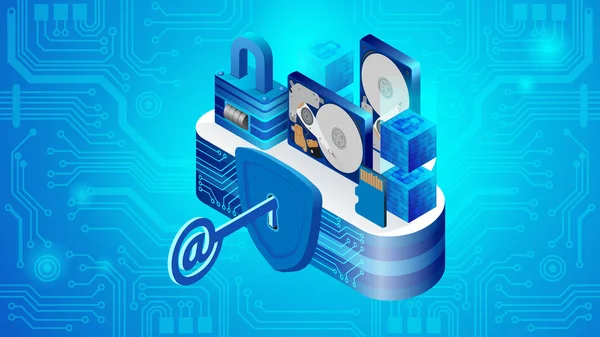 Concepto de seguridad del sistema de centro de datos en la nube — Vector de stock