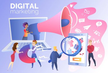 Karton vektör Online Ticaret için dijital pazarlama