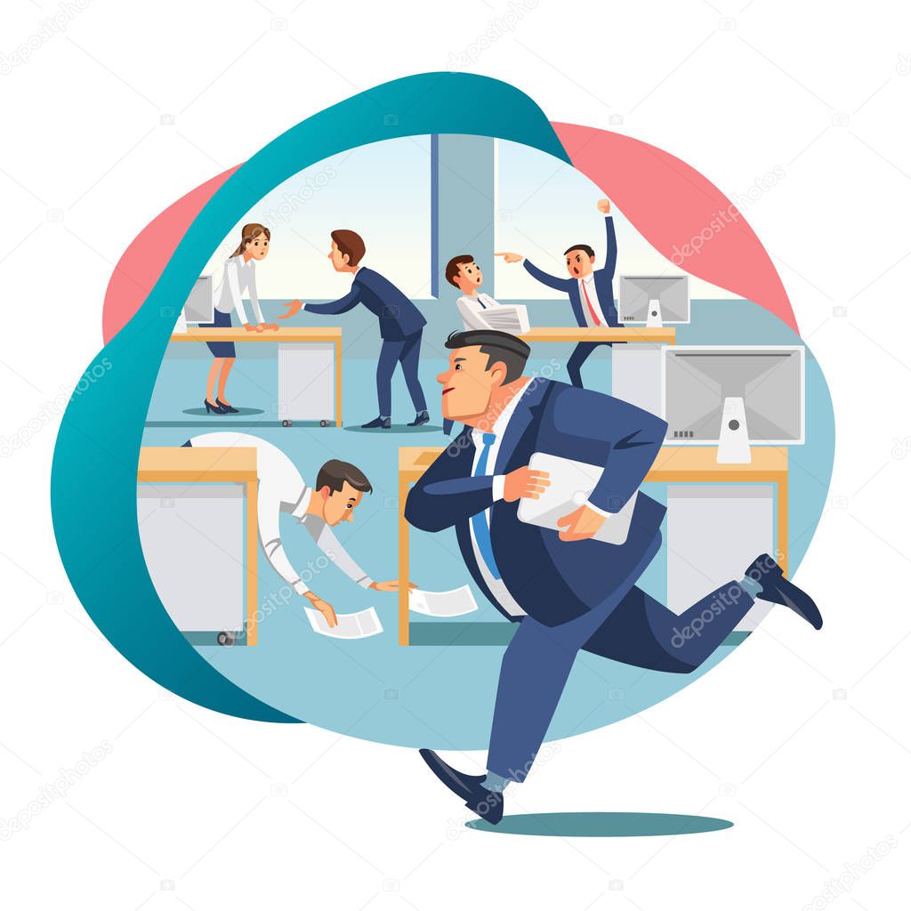 Office Worker Late on Work Flat Vector Concept