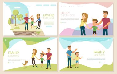 Mutlu ebeveynlik ve çocukluk Web siteleri Set vektör
