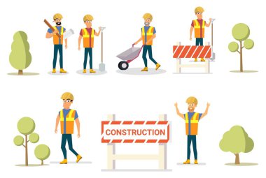 Vektör çizim karikatür Builder grubunu ayarla