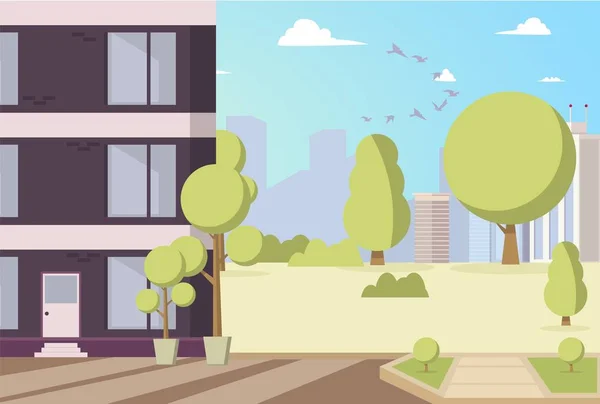 Vektor Illustration Cartoon Gebäude Park Bildteil Ein Neues Haus Mit — Stockvektor