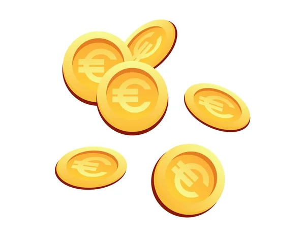 Conjunto Ilustração Vetorial Muitas Moedas Ouro Euro Sign Set Vector — Vetor de Stock