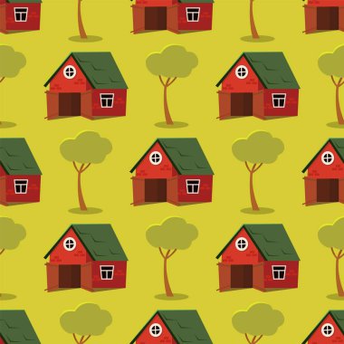 Vektör görüntü desen kulübeler ağaçları ile ayarla
